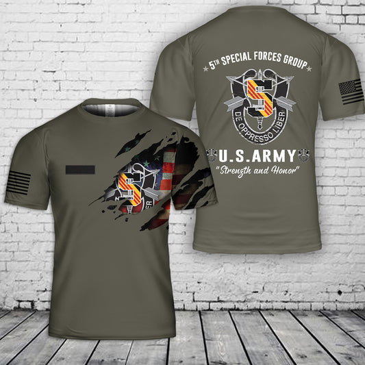 Custom Name US Army 5th Special Forces Group (5th SFG) T-Shirt 3D