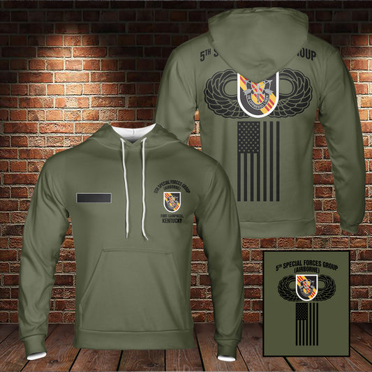 Custom Name US Army 5th Special Forces Group (United States) Airborne Badge Hoodie 3D