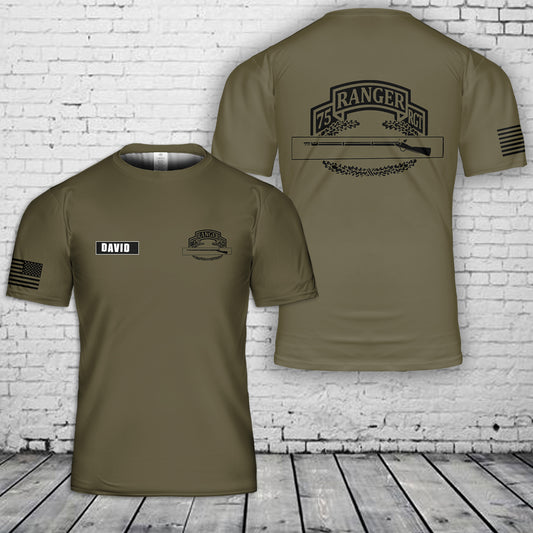 Custom Name US Army 75th Ranger CIB Combat Ribbon Award Badge 3D T-Shirt
