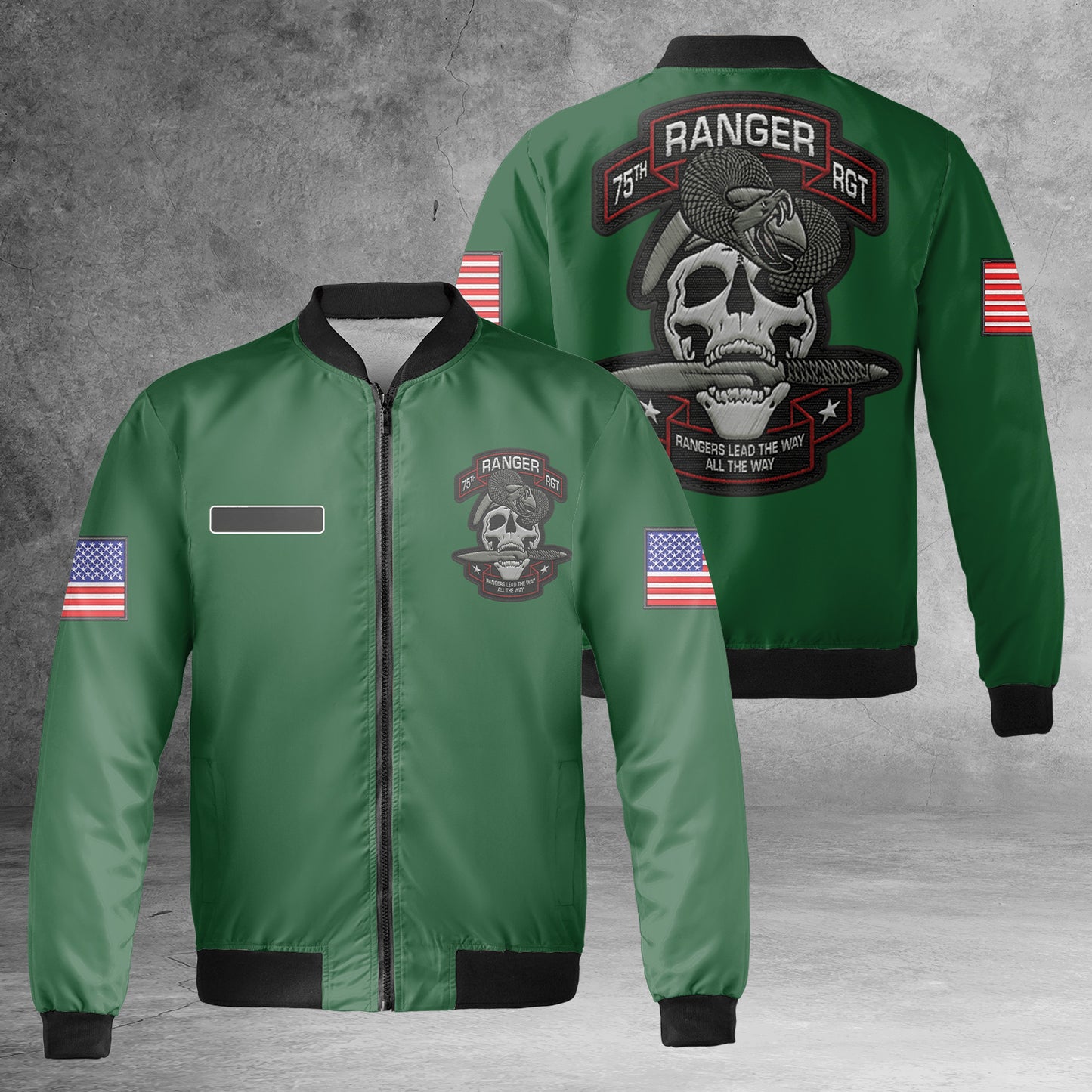 Custom Name US Army 75th Ranger Regiment AOP Fleece Bomber Jacket