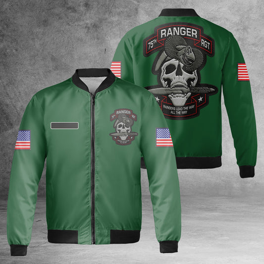 Custom Name US Army 75th Ranger Regiment AOP Fleece Bomber Jacket