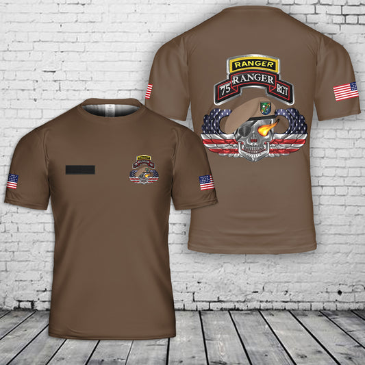 Custom Name US Army 75th Ranger Regiment Rangers Beret And Skull T-Shirt 3D