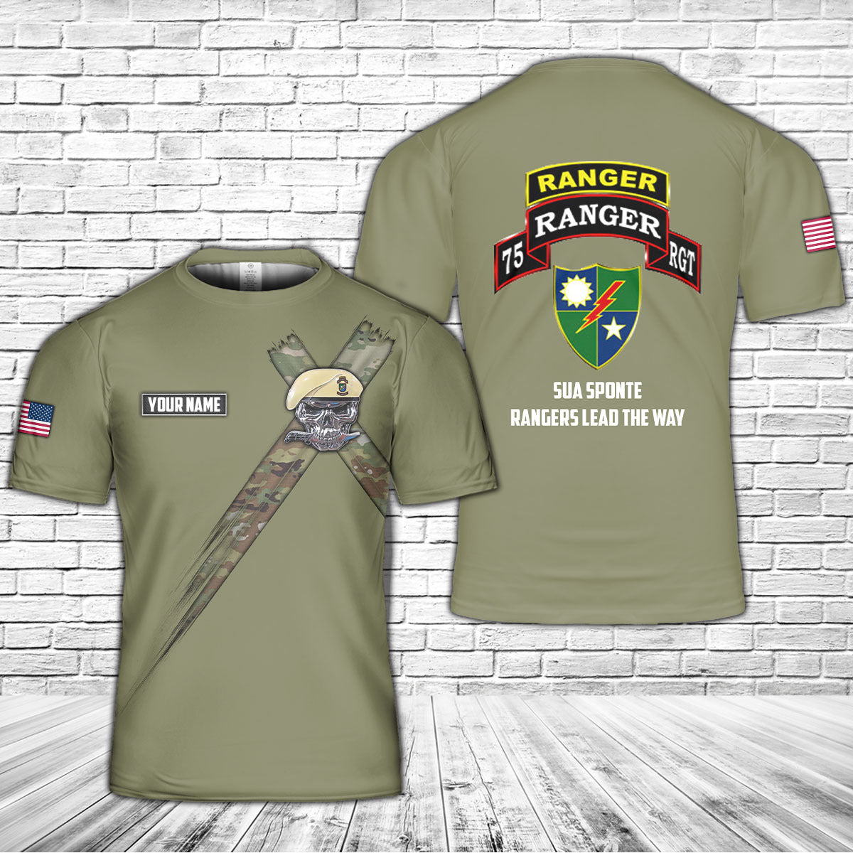 Custom Name US Army 75th Ranger Regiment Rangers Lead the Way Beret Skull 3D T-Shirt