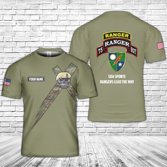 Custom Name US Army 75th Ranger Regiment Rangers Lead the Way Beret Skull 3D T-Shirt
