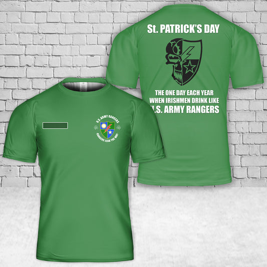 Custom Name US Army 75th Ranger Regiment, St Patrick's Day T-Shirt 3D