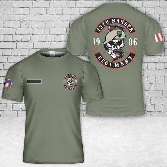 Custom Name US Army 75th Ranger Skull And Snake T-Shirt 3D