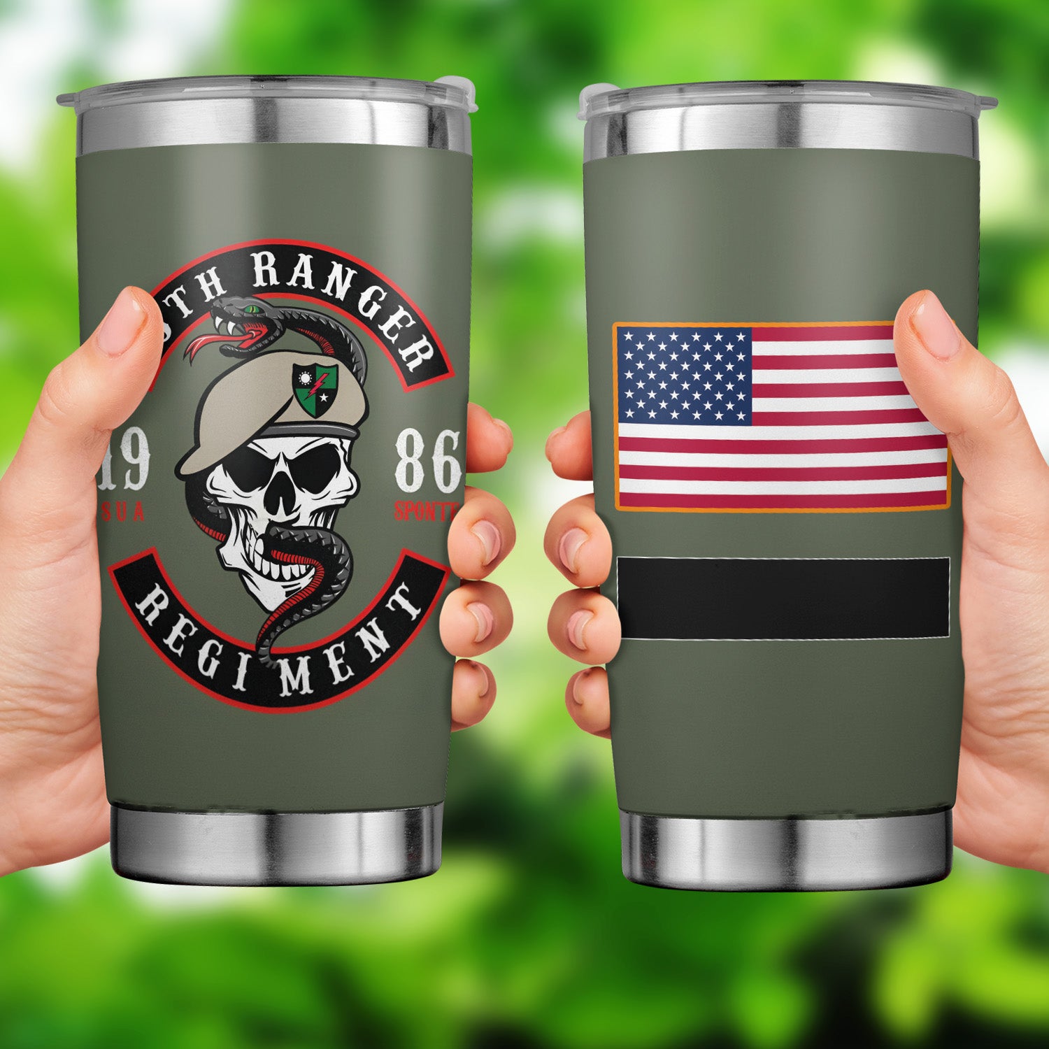 Custom Name US Army 75th Ranger Skull And Snake Tumbler 20oz – Merch Gears