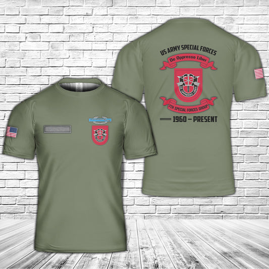 Custom Name US Army 7th Special Forces Group (7th SFG) CIB T-Shirt 3D