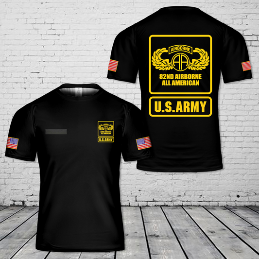 Custom Name US Army 82nd Airborne All American Wing T-Shirt 3D