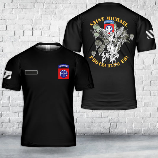 Custom Name US Army 82nd Airborne Div Saint Michael Protecting Us T-Shirt 3D