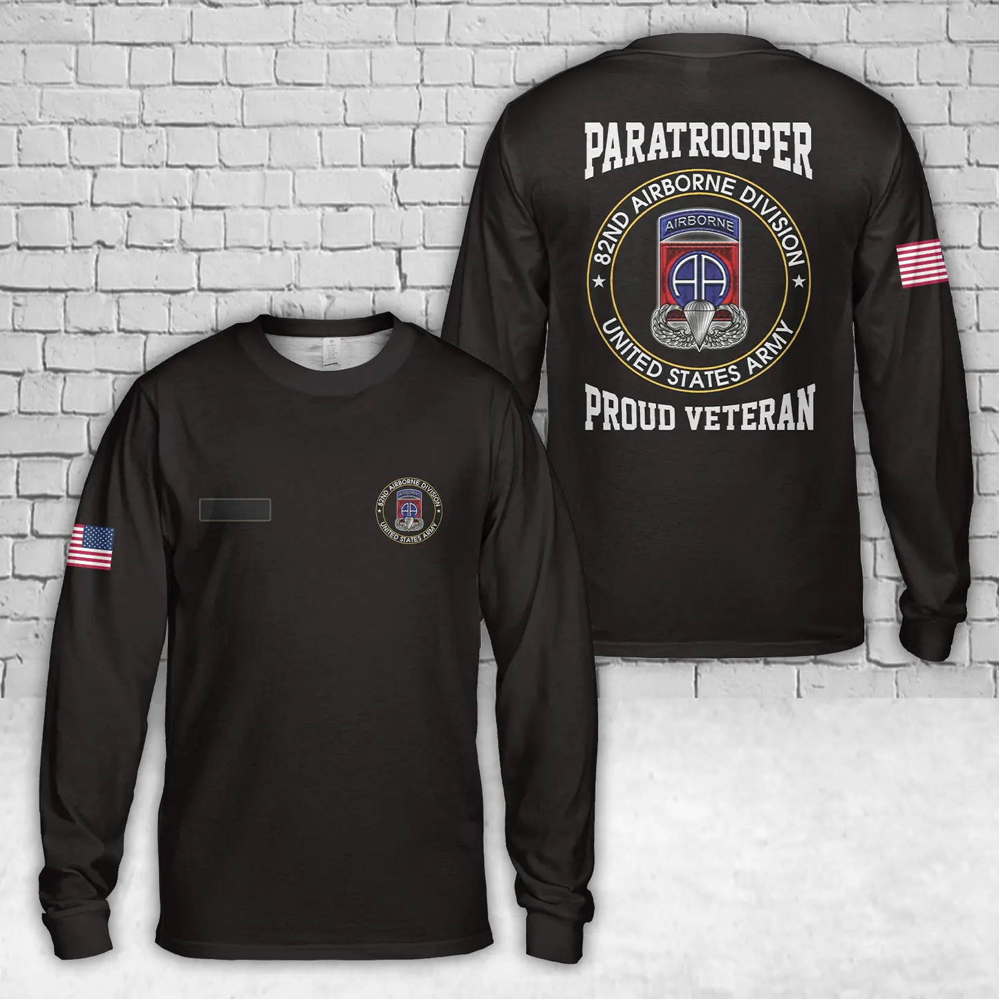 Custom Name US Army 82nd Airborne Division - Proud Paratrooper Veteran AOP Long Sleeve Shirt