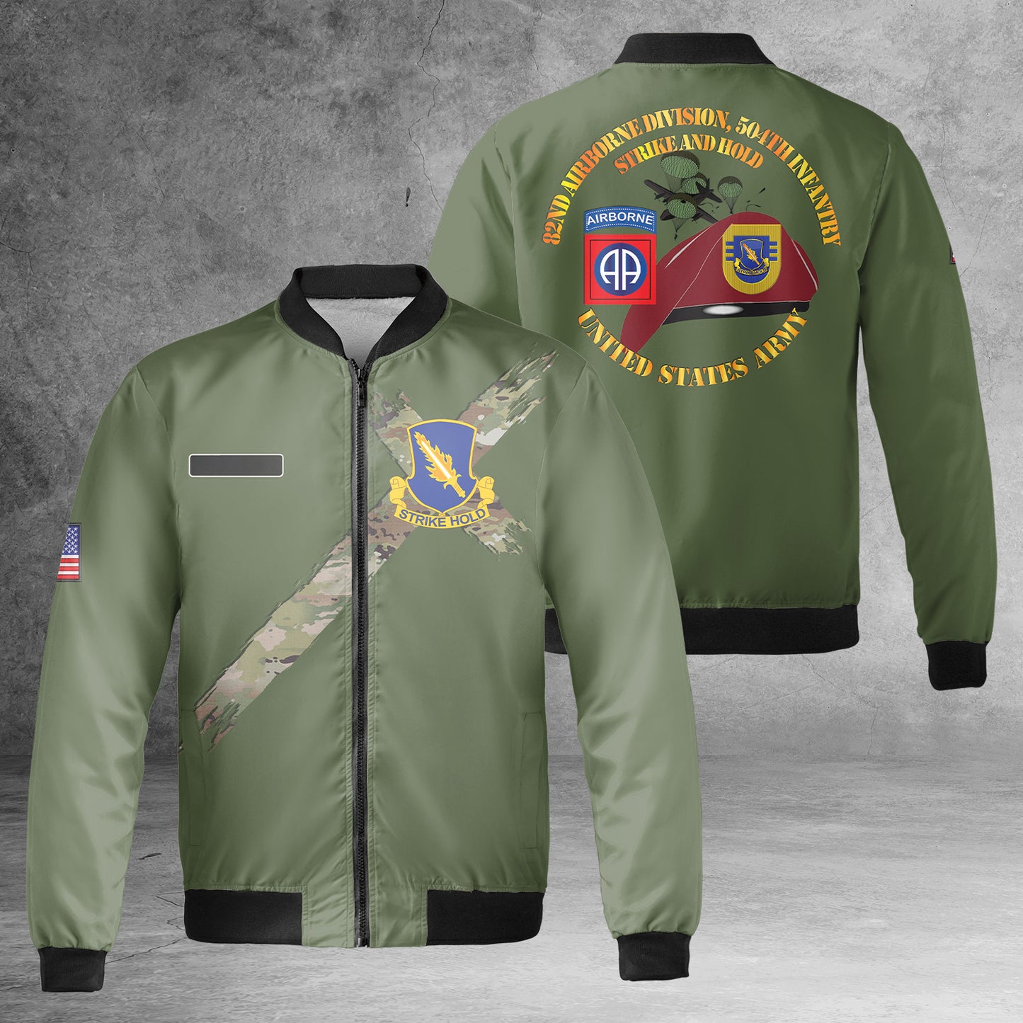 Custom Name US Army 82nd Airborne Division 3/504th Parachute Infantry Regiment AOP Fleece Bomber Jacket