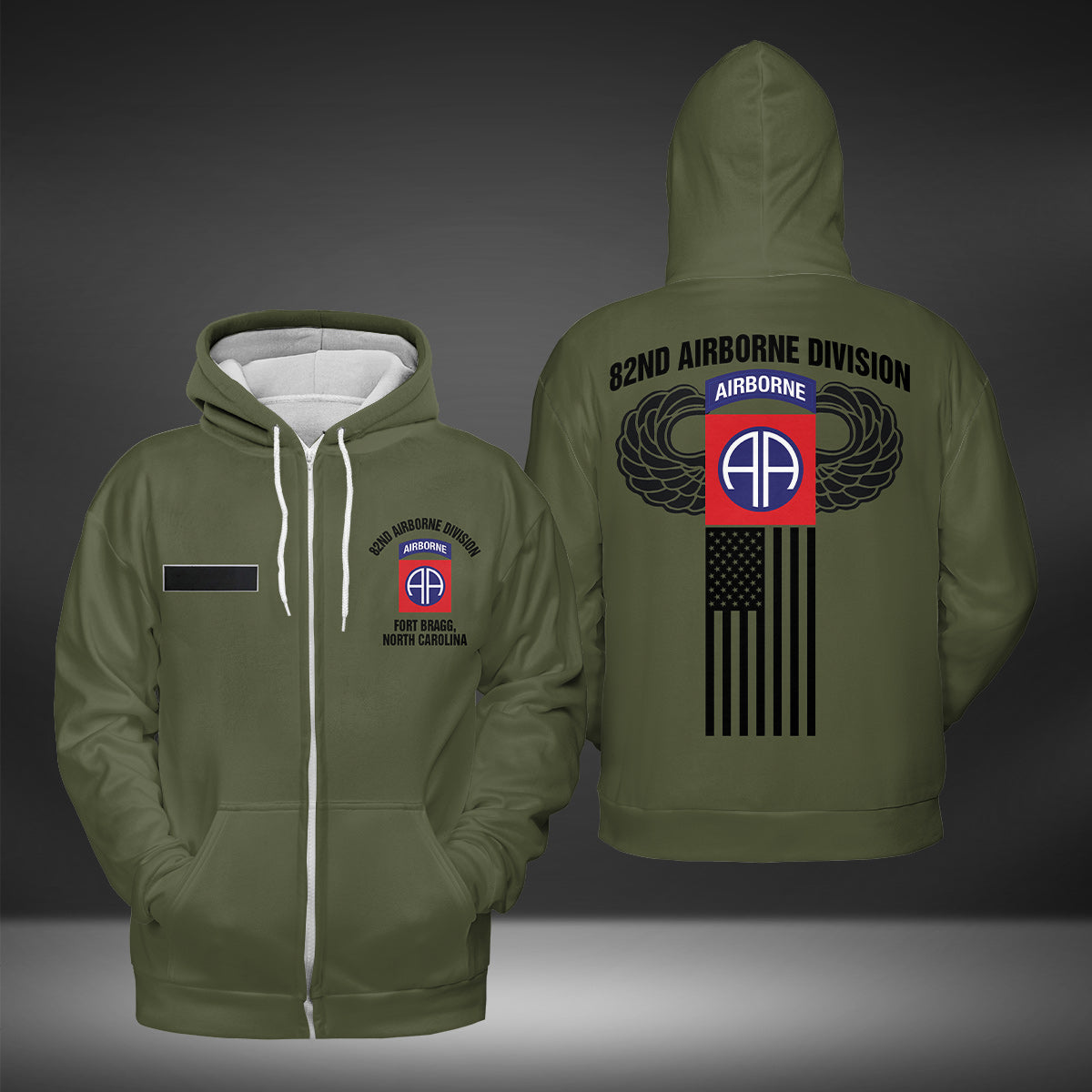 Custom Name US Army 82nd Airborne Division AOP Zip Hoodie