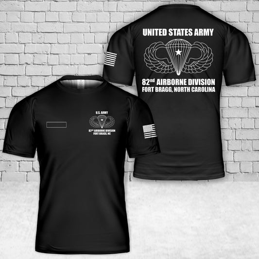 Custom Name US Army 82nd Airborne Division All American Fort Bragg NC Basic Parachutist Badge With 1 Combat Jump Star T-Shirt 3D