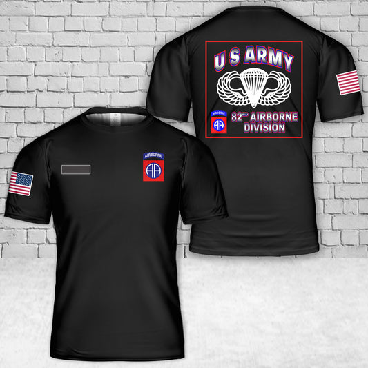 Custom Name US Army 82nd Airborne Division Basic Parachutist Jump Wings T-Shirt 3D