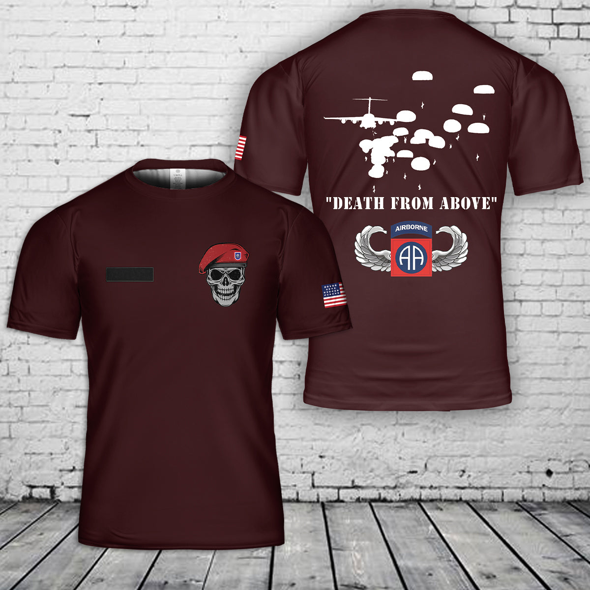 Custom Name US Army 82nd Airborne Division Beret Skull Death From Above T-Shirt 3D