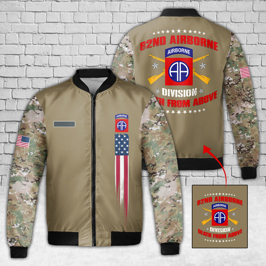 Custom Name US Army 82nd Airborne Division Fleece Bomber Jacket 3D