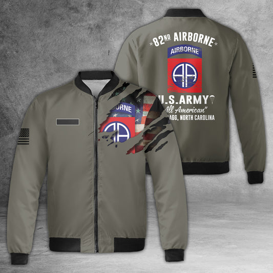 Custom Name US Army 82nd Airborne Division Fort Bragg NC AOP Fleece Bomber Jacket