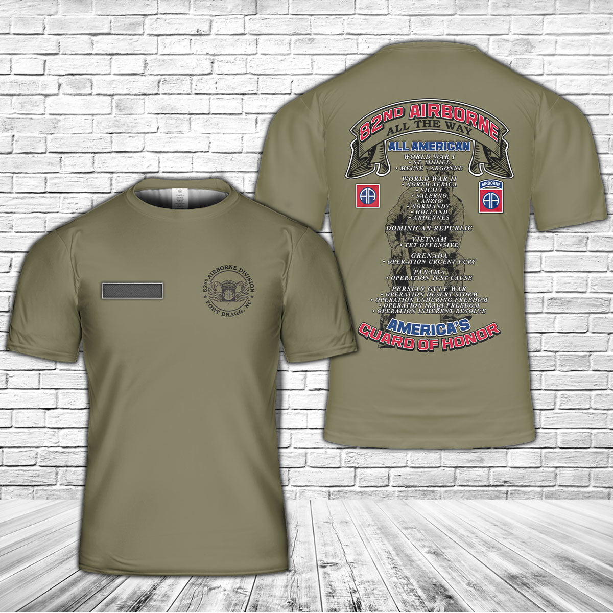 Custom Name US Army 82nd Airborne Division Fort Bragg, NC T-Shirt 3D