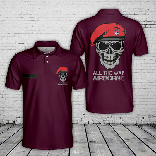 Custom Name US Army 82nd Airborne Division Maroon Beret Polo Shirt