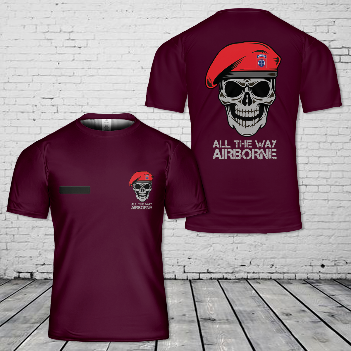 Custom Name US Army 82nd Airborne Division Maroon Beret T-Shirt 3D