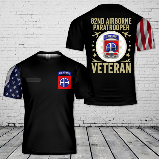 Custom Name US Army 82nd Airborne Division Paratrooper Veteran T-Shirt 3D