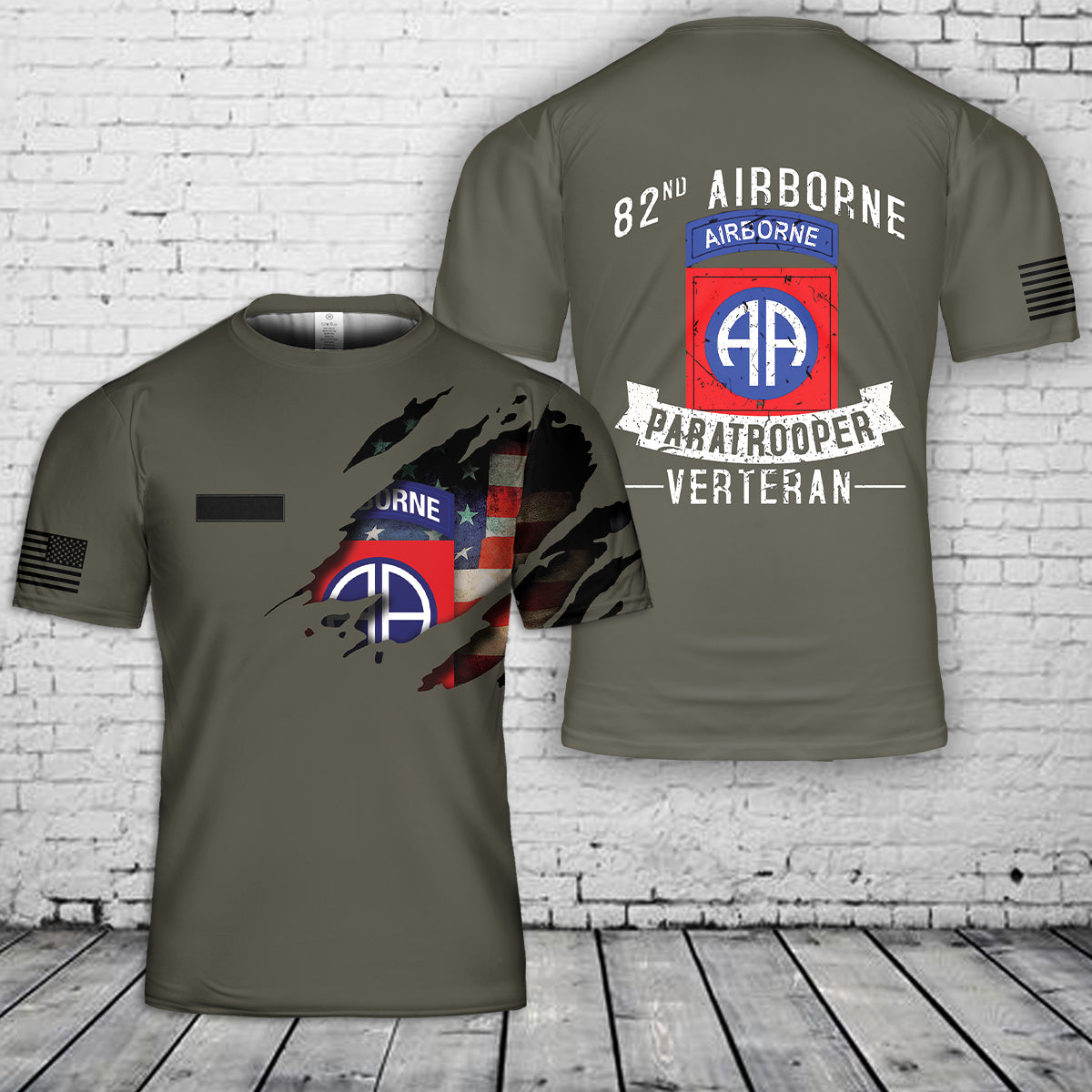 Custom Name US Army 82nd Airborne Division Paratrooper Veteran T-Shirt 3D