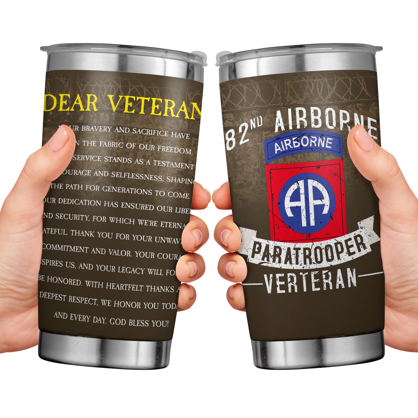 Custom Name US Army 82nd Airborne Division Paratrooper Veteran Tumbler 20oz
