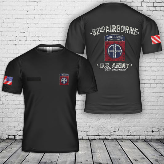 Custom Name US Army 82nd Airborne Division Retro T-Shirt 3D