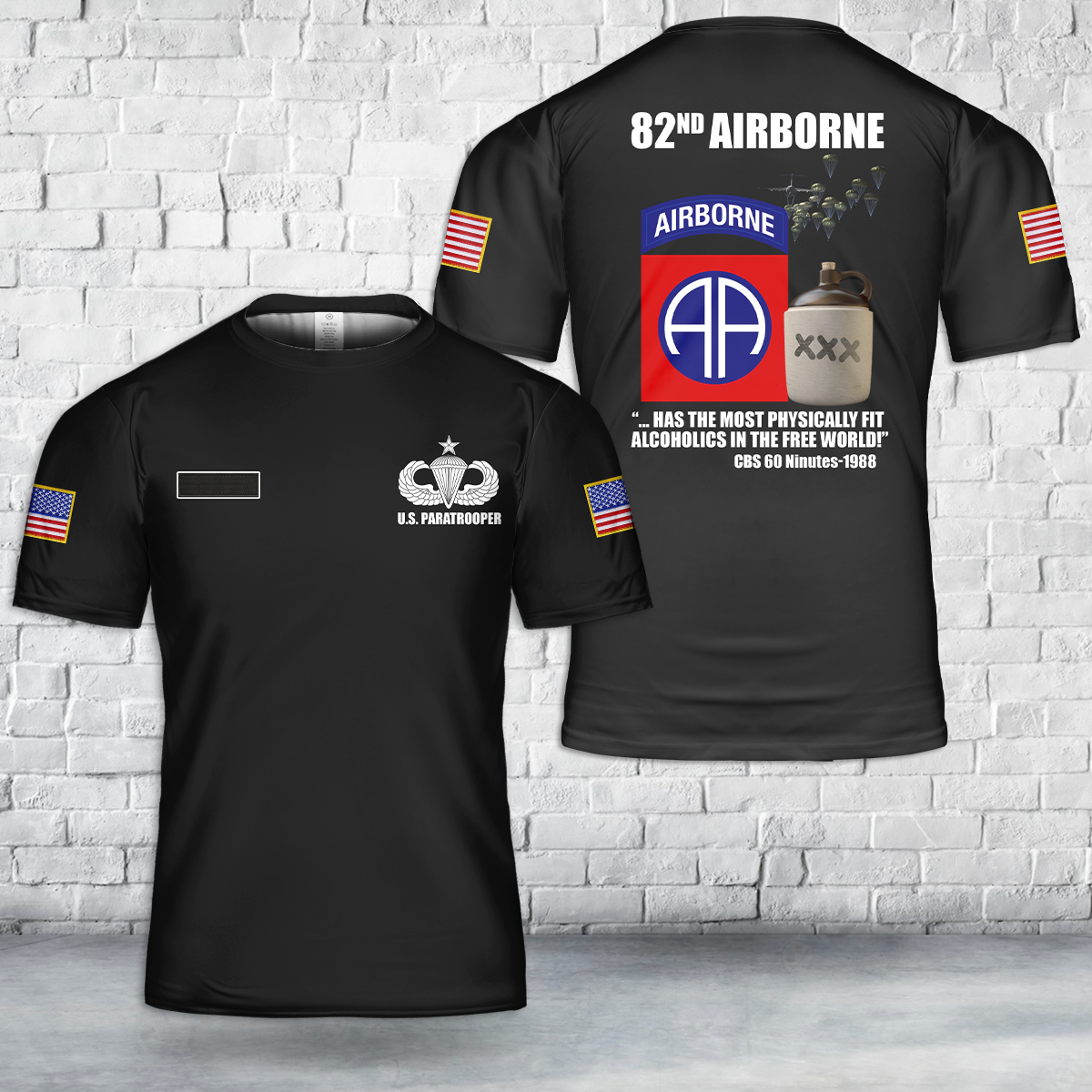 Custom Name US Army 82nd Airborne Division Senior Parachutist Badge T-Shirt 3D