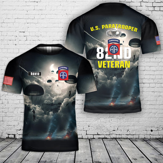 Custom Name US Army 82nd Airborne Division Veteran 3D T-Shirt