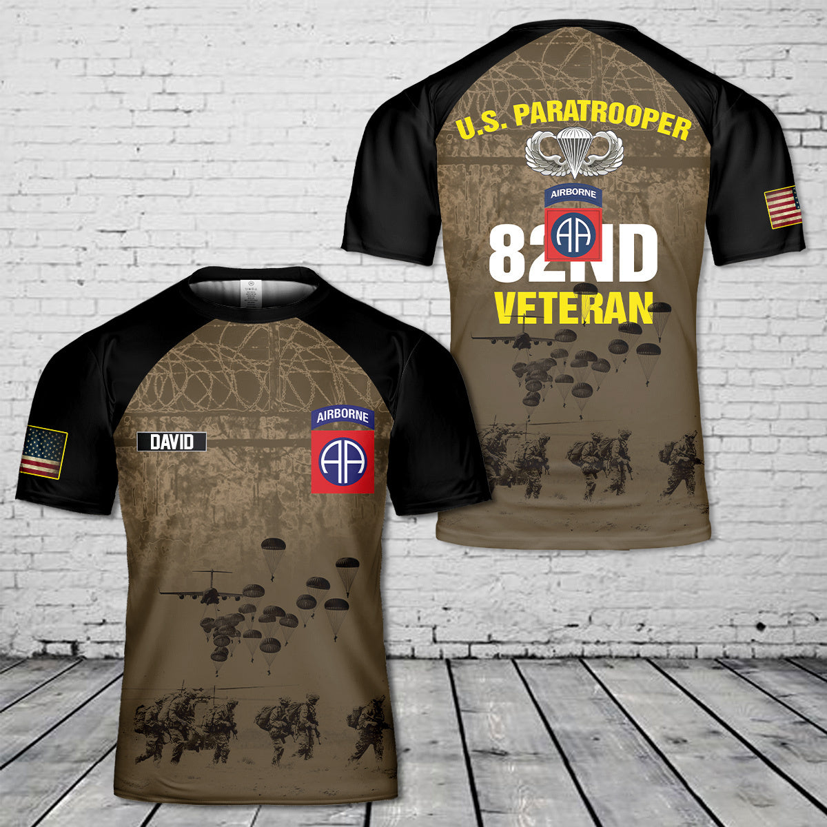 Custom Name US Army 82nd Airborne Division Veteran Paratrooper 3D T-Shirt