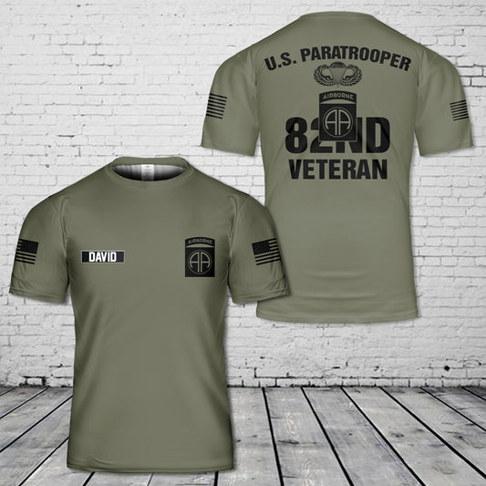 Custom Name US Army 82nd Airborne Division Veteran Paratrooper 3D T-Shirt