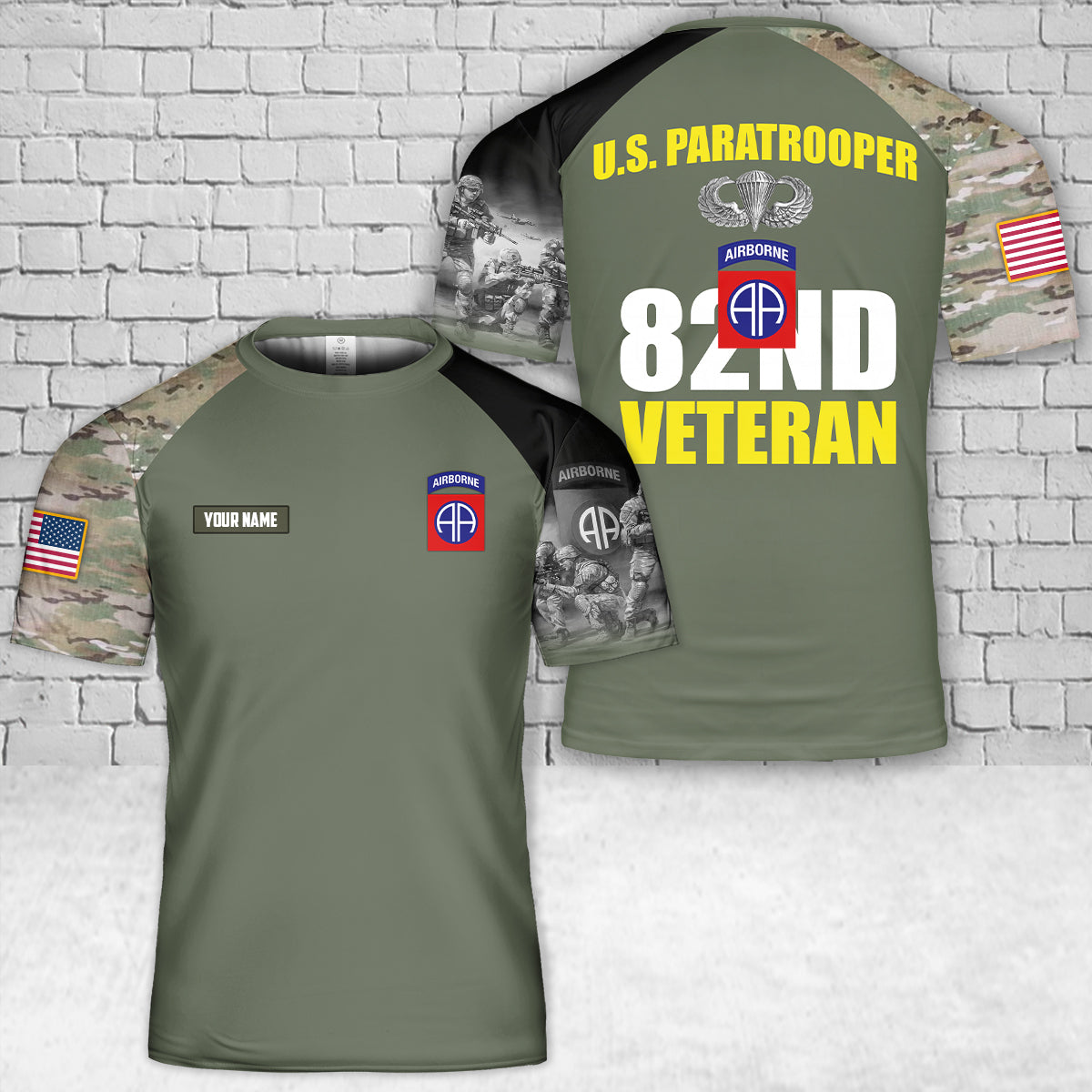 Custom Name US Army 82nd Airborne Division Veteran Paratrooper 3D T-Shirt