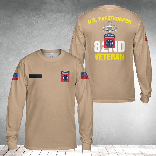 Custom Name US Army 82nd Airborne Division Veteran Paratrooper AOP Long Sleeve Shirt