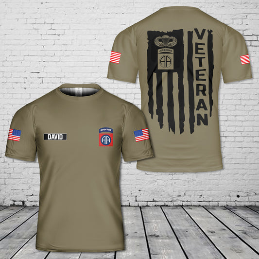 Custom Name US Army 82nd Airborne Division Veteran Paratrooper Flag 3D T-Shirt
