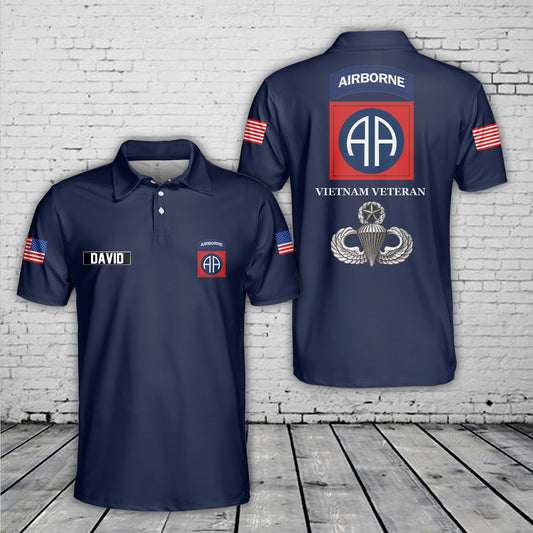 Custom Name US Army 82nd Airborne Division Veteran Paratrooper Polo Shirt
