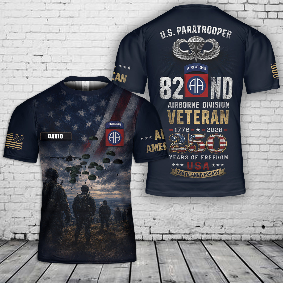 Custom Name US Army 82nd Airborne Division Veteran Paratrooper, 250th Anniversary 3D T-Shirt