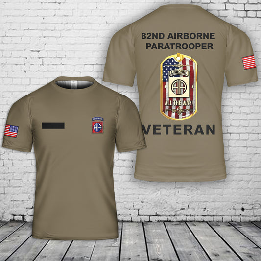 Custom Name US Army 82nd Airborne Division Veteran T-Shirt 3D