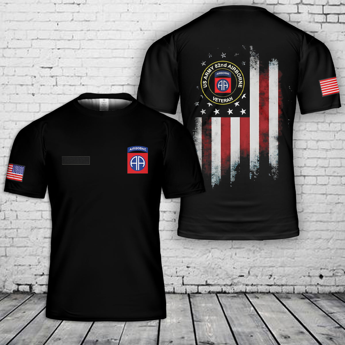 Custom Name US Army 82nd Airborne Division Veteran US Flag T-Shirt 3D