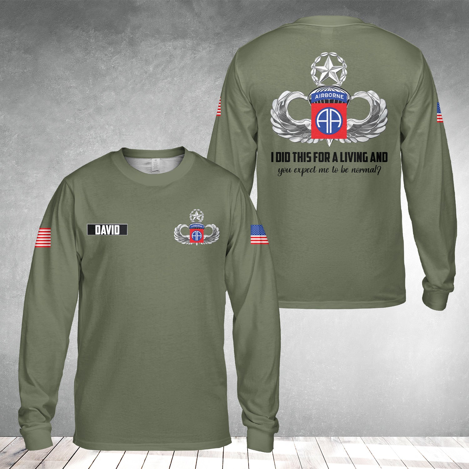 Custom Name US Army 82nd Airborne Master Jump Wings AOP Long Sleeve Sh ...