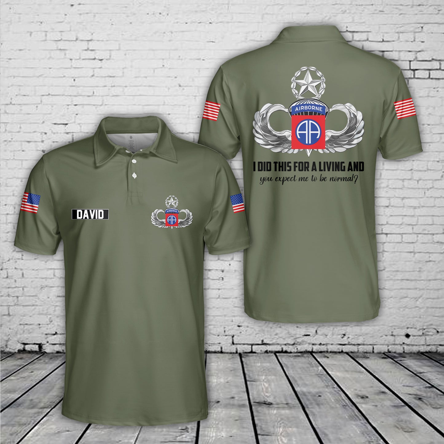 Custom Name US Army 82nd Airborne Master Jump Wings Polo Shirt