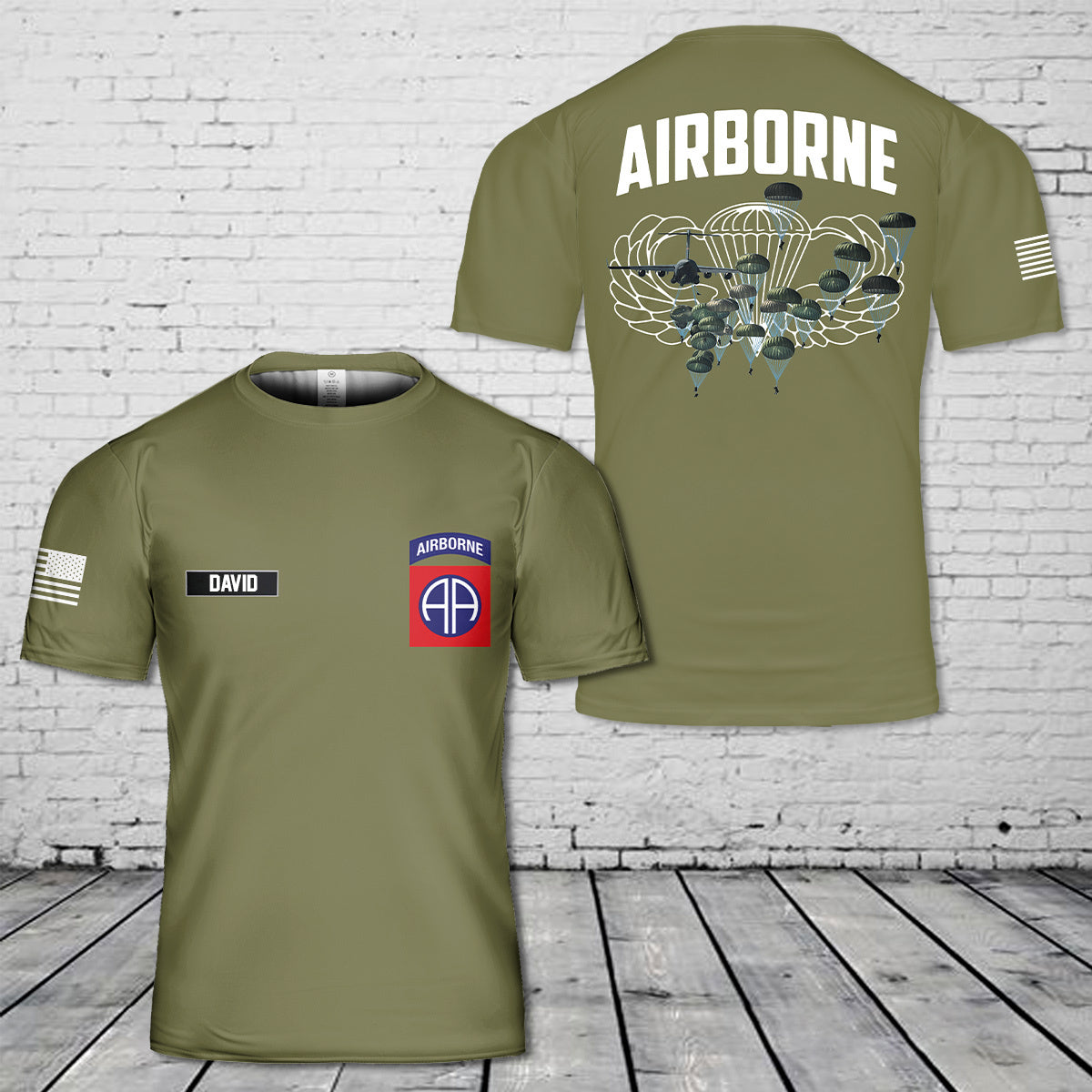 Custom Name US Army 82nd Airborne Paratrooper 3D T-Shirt