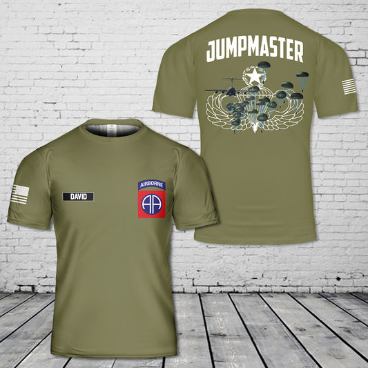 Custom Name US Army 82nd Airborne Paratrooper Jumpmaster 3D T-Shirt