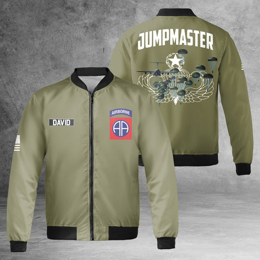 Custom Name US Army 82nd Airborne Paratrooper Jumpmaster AOP Fleece Bomber Jacket