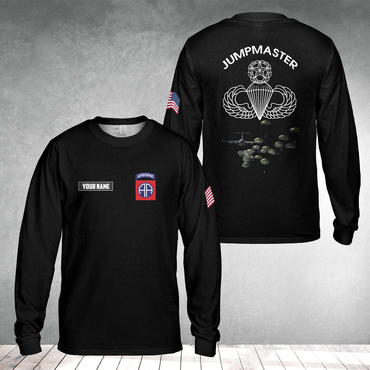 Custom Name US Army 82nd Airborne Paratrooper Jumpmaster AOP Long Sleeve Shirt