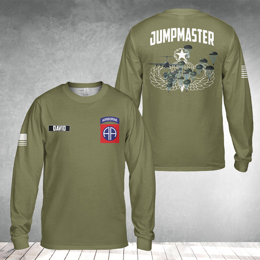 Custom Name US Army 82nd Airborne Paratrooper Jumpmaster AOP Long Sleeve Shirt