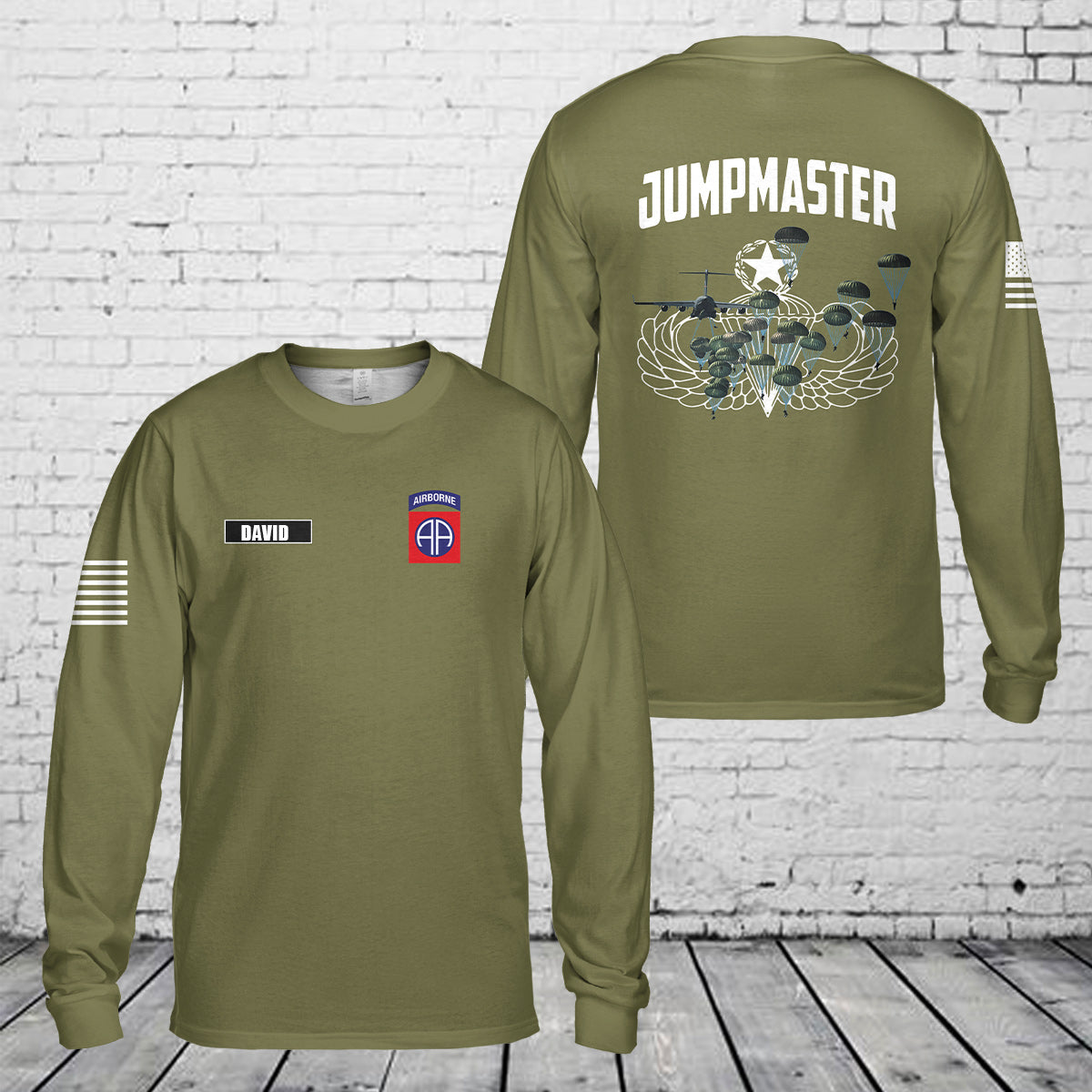 Custom Name US Army 82nd Airborne Paratrooper Jumpmaster Long Sleeve Shirt