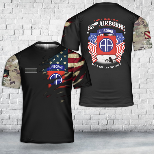 Custom Name US Army 82nd Airborne Paratrooper T-Shirt 3D