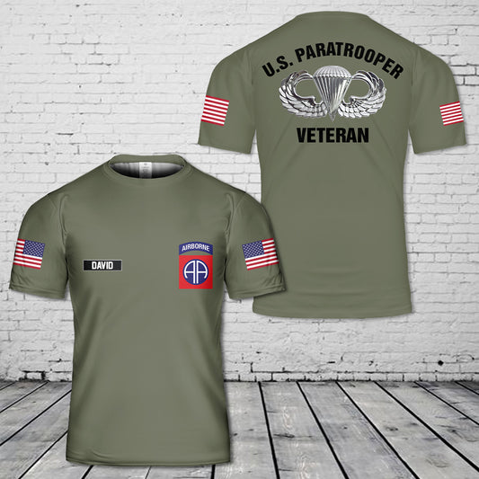 Custom Name US Army 82nd Airborne Paratrooper Veteran Jump Wings 3D T-Shirt